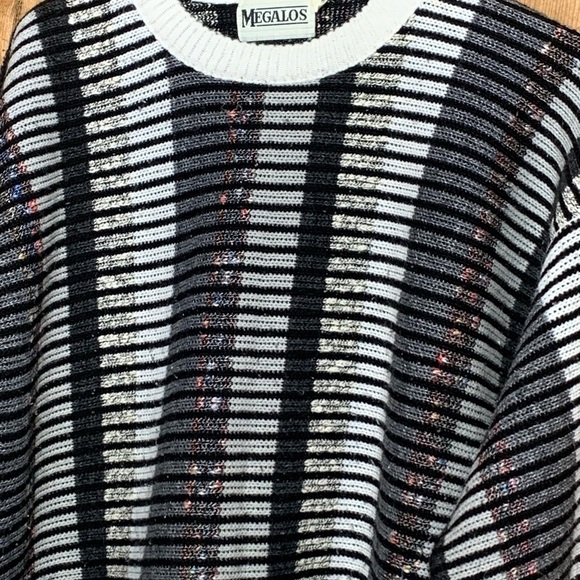 Black and White Striped Men's Sweater Megalos XLT Vintage - Picture 6 of 15
